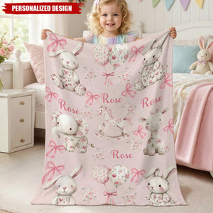 Personalized Pink Floral Baby Blanket - Custom Name Cute Animal Print for Girls