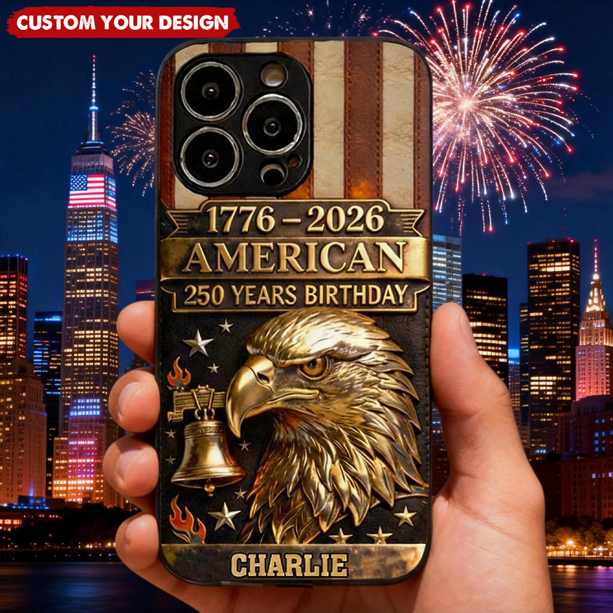 250th Anniversary - Personalized Bald Eagle Leather Phone Case
