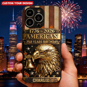250th Anniversary - Personalized Bald Eagle Leather Phone Case