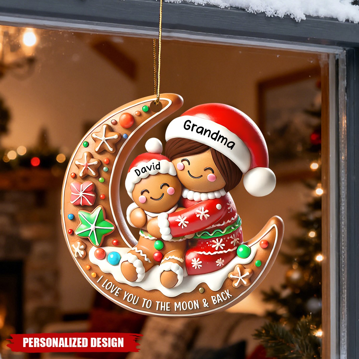 Personalized Gingerbread Moon Grandma and  Grandchild Christmas Acrylic Ornament