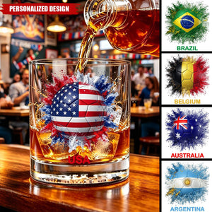 Personalized Country Flag Soccer Whiskey Glass - Custom Name