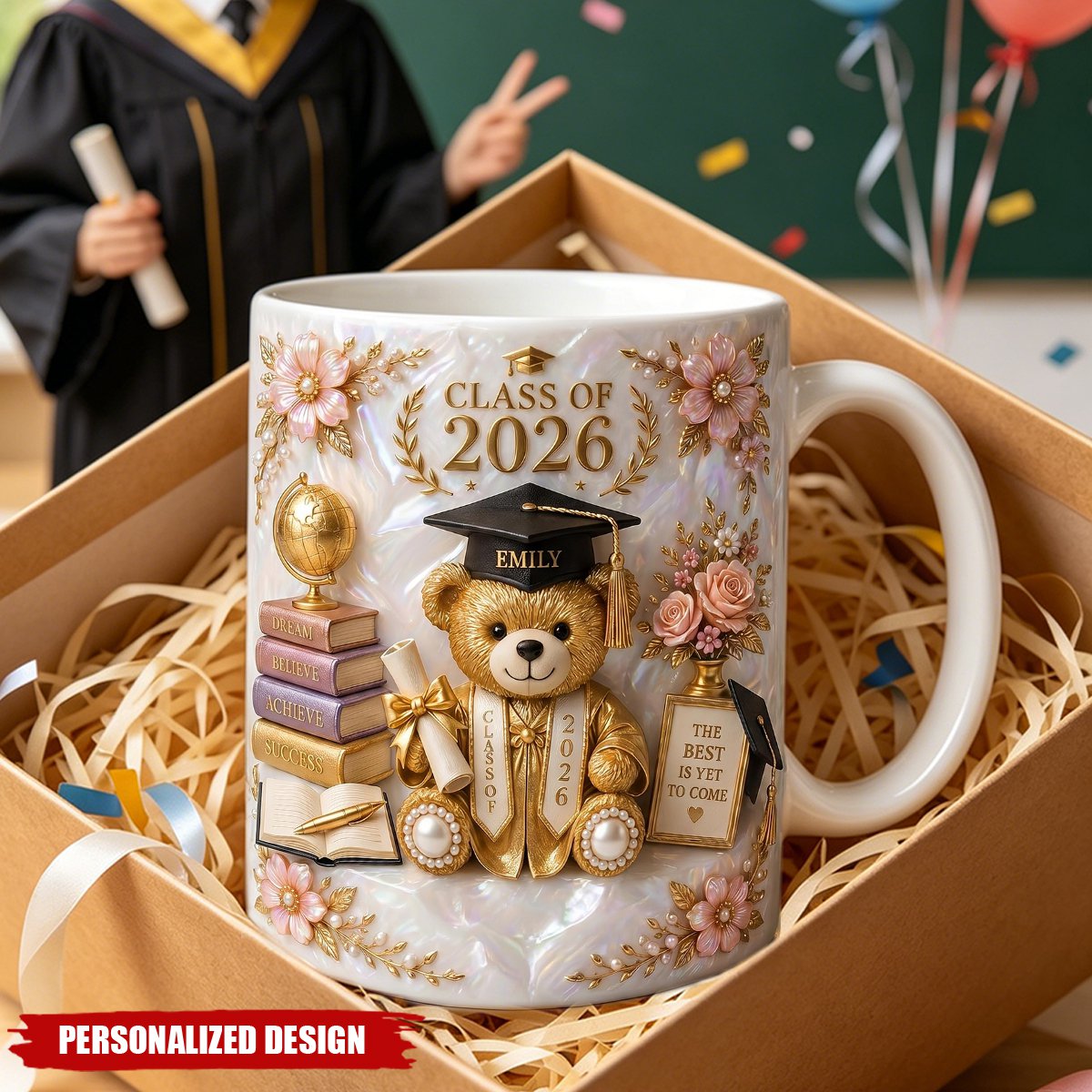 Personalized Class of 2026 Bear Graduation Mug