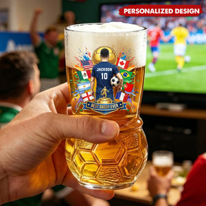 Personalized Best Dad Ever Soccer Beer Glass - Custom Name Number