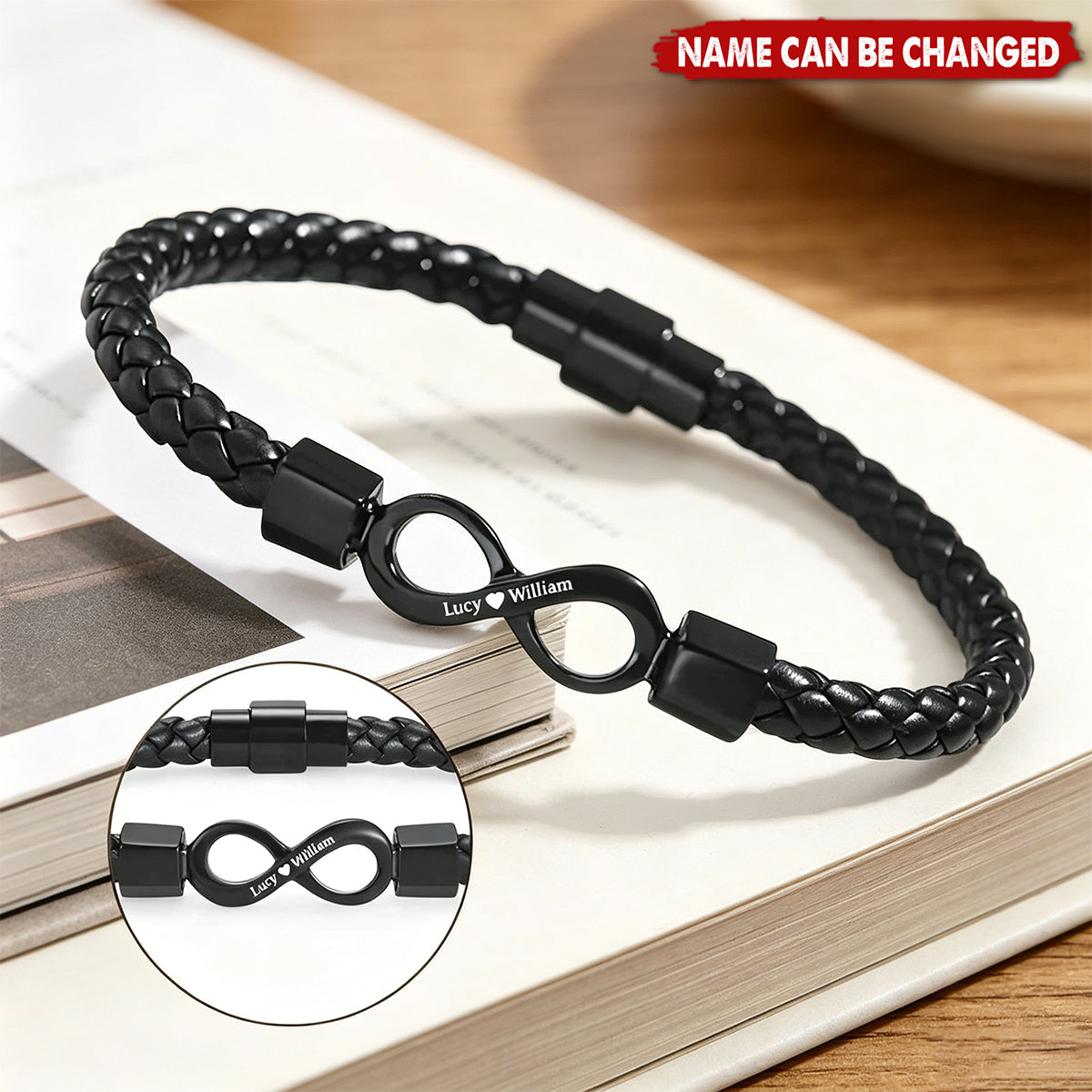 To My Man,Personalized Dual Name Infinity Leather Bracelet