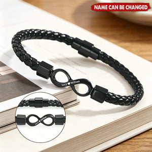 To My Man,Personalized Dual Name Infinity Leather Bracelet