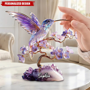 Personalized Amethyst Styled Hummingbird Plaque - Nature Inspired Keepsake Gift
