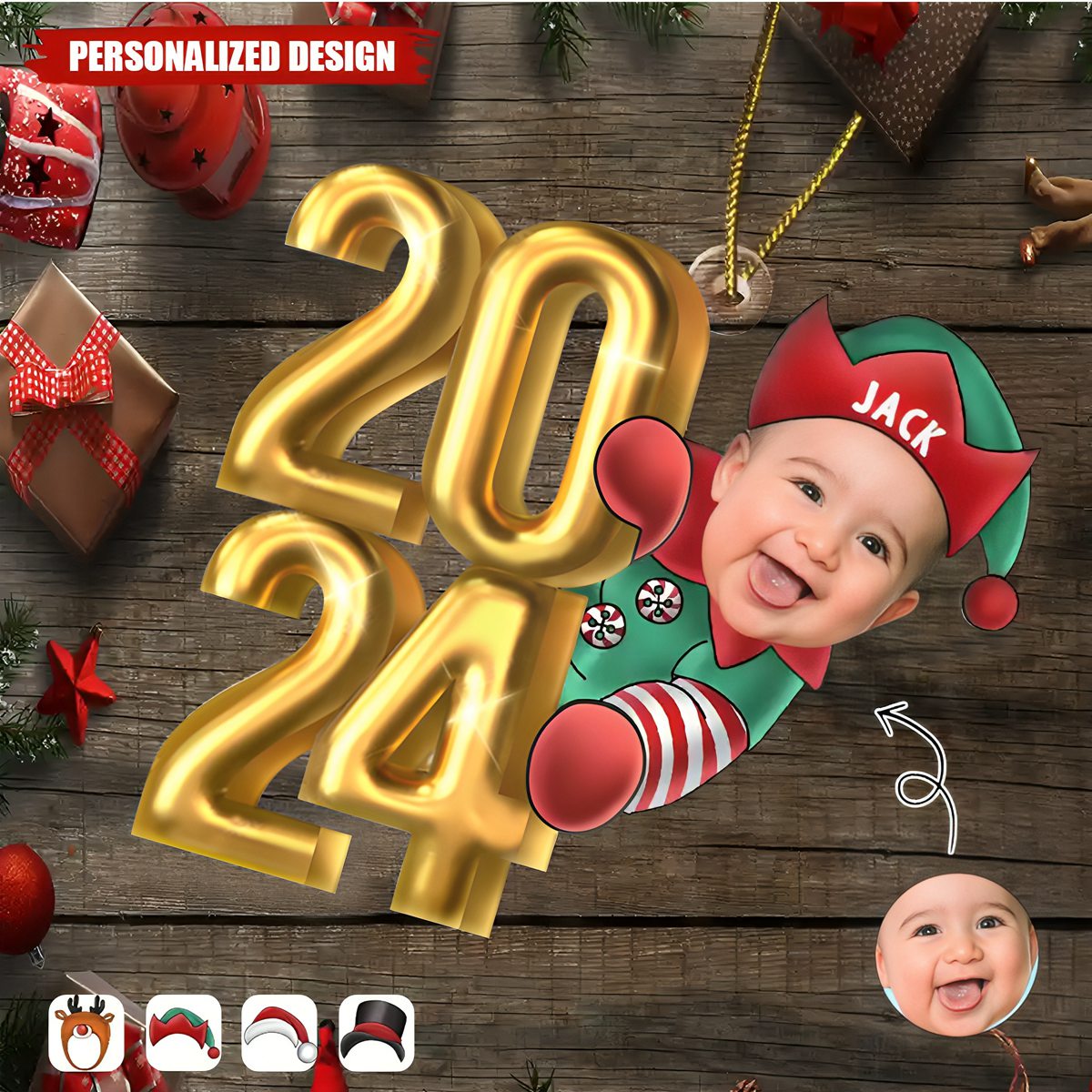 2024 New Release Custom Photo Christmas Santa Kid-Personalized Acrylic Ornament