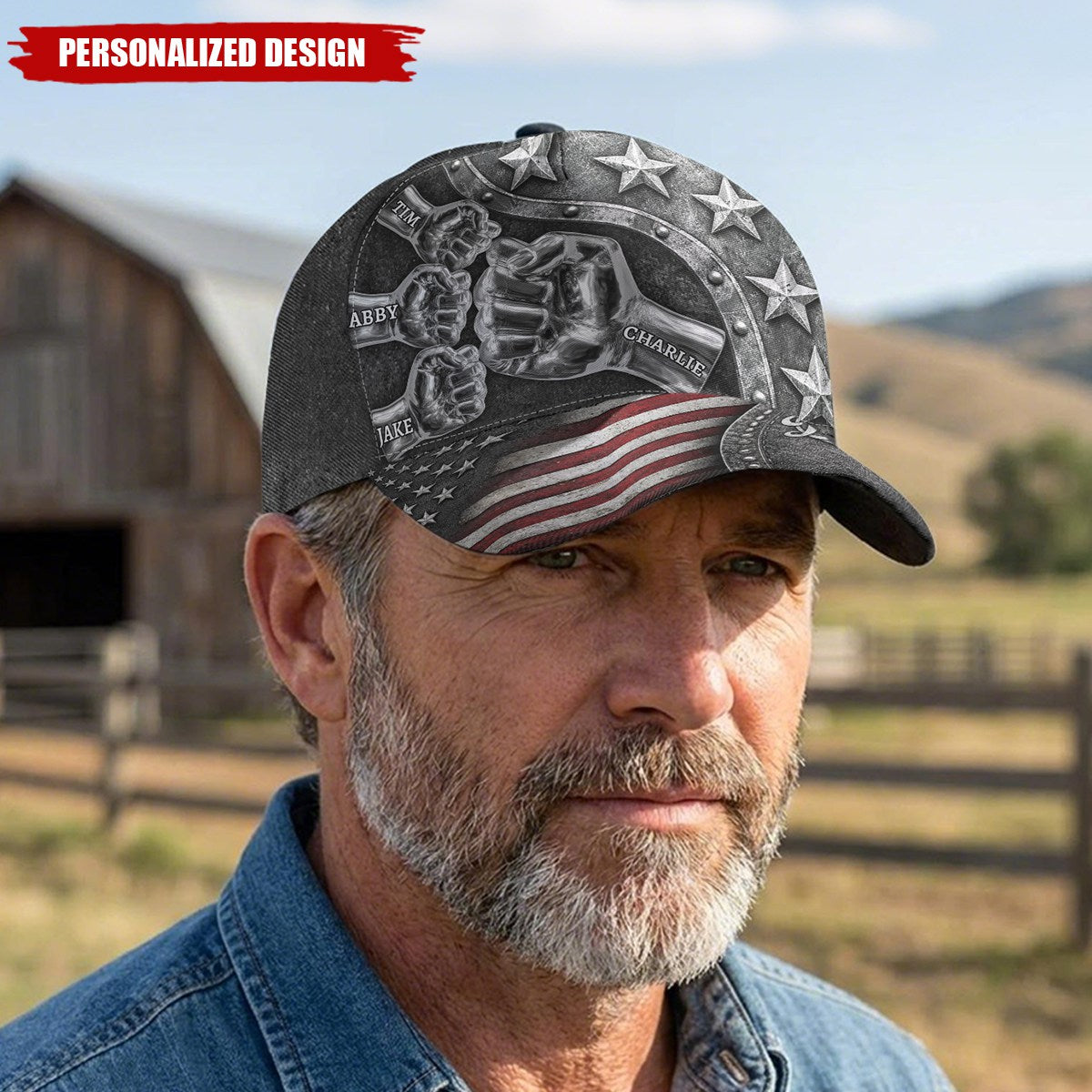 Personalized Dad Fist Bump American Flag Cap – Custom Gift For Dad