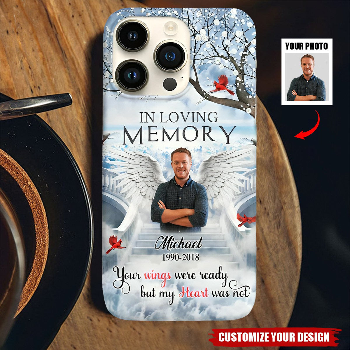 Memorial Wings Heaven Upload Photo, A Big Piece Of My Heart Lives In Heaven Personalized Phone Case