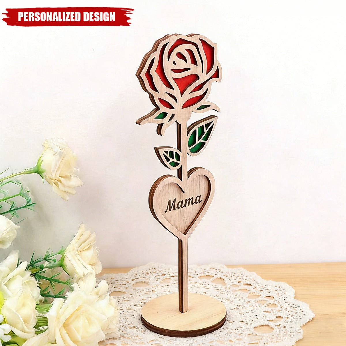 Personalized Wooden Rose desktop decor - Mother's Day Gift