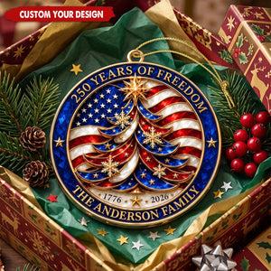 Custom Family Name 250 Years - Patriotic Round Christmas Ornament