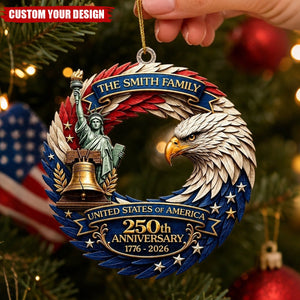 Personalized Family Name USA 250th Anniversary Patriotic Eagle Wreath Acrylic Christmas Ornament