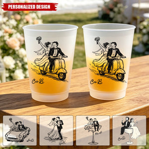 Personalized Wedding Couple Frosted Cups - Custom Couple Design and Name