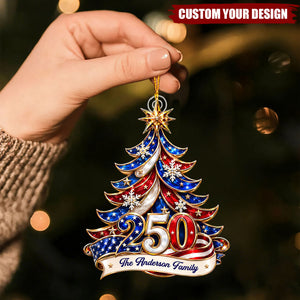 Personalized Patriotic USA Flag Christmas Tree Ornament Custom Family Name Year Acrylic Decor