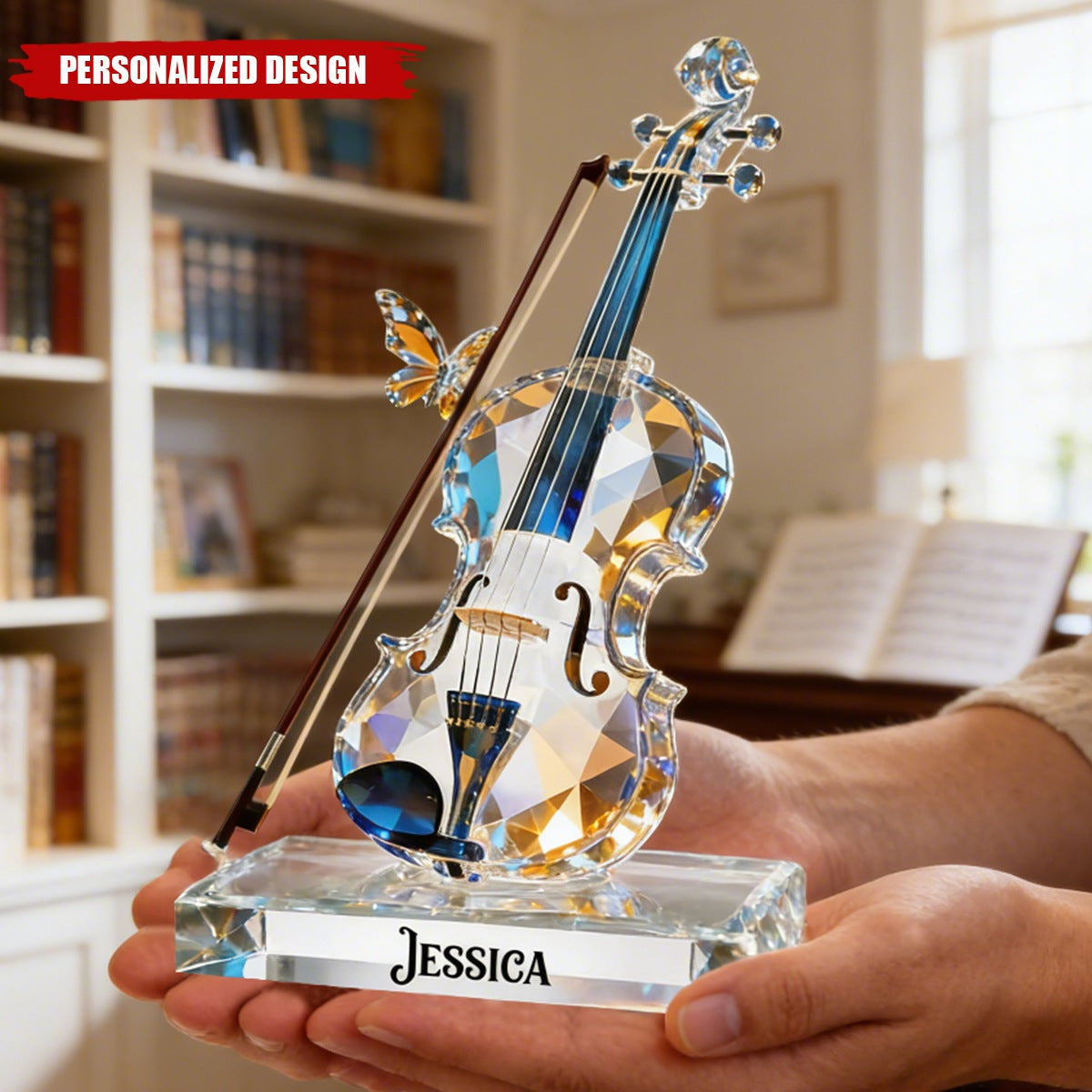 Personalized Crystal-Style Violin Plaque — Custom Name Music Lover Gift