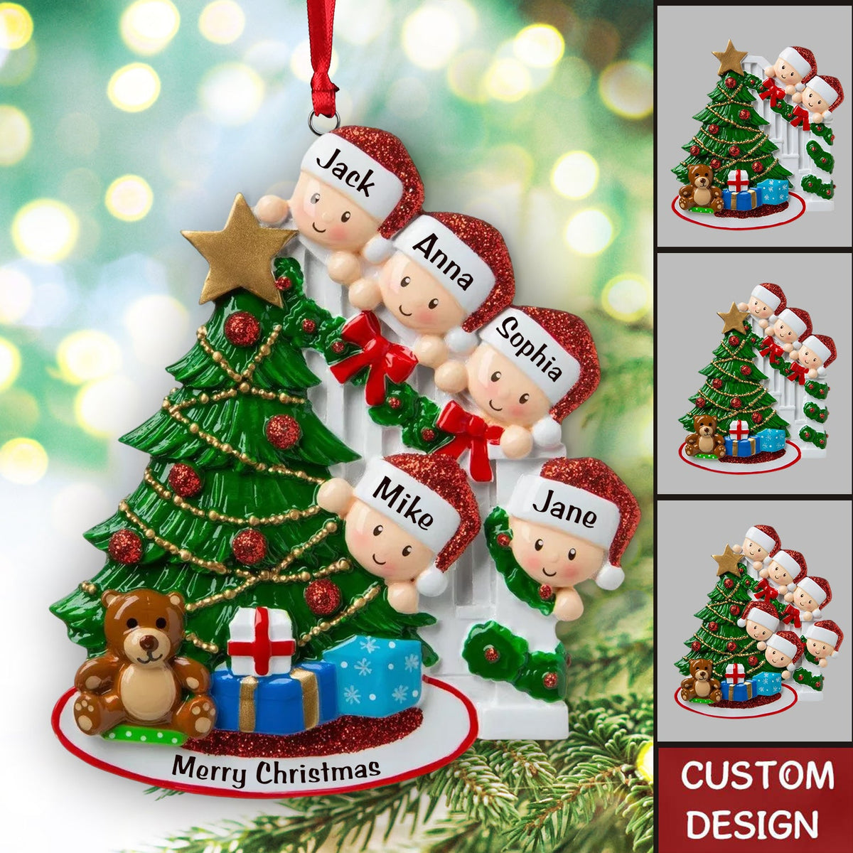 Personalized DIY Peeking Family Christmas Xmas Tree 3D Ornament