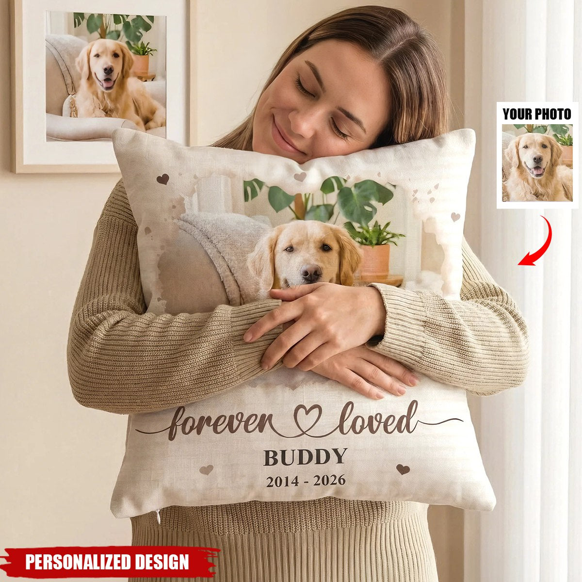 Personalized Forever Loved Memorial Pillow - Custom Photo & Name  for Loss of Loved One