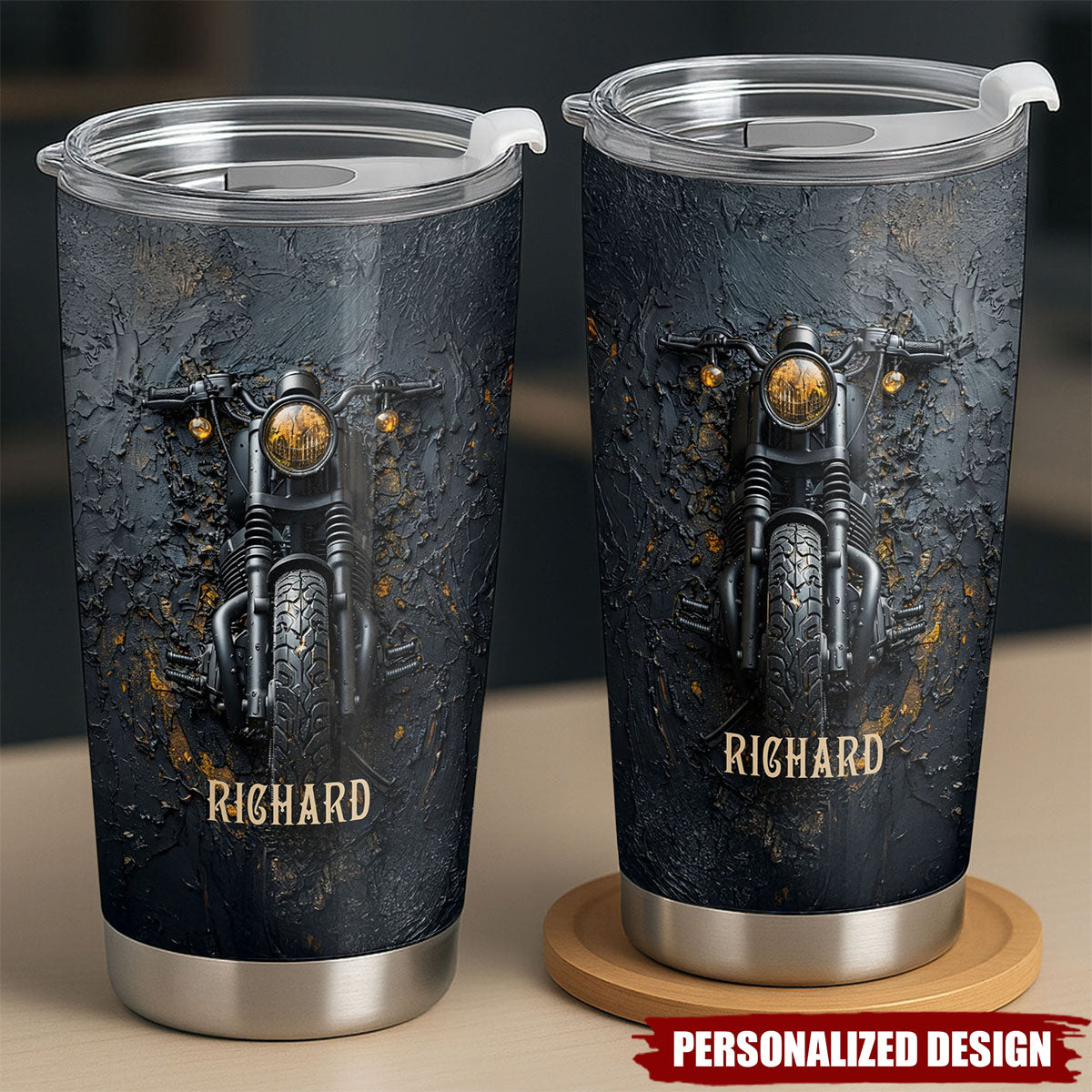Personalized Motorcycle Tumbler - Custom Name Gift for Bikers