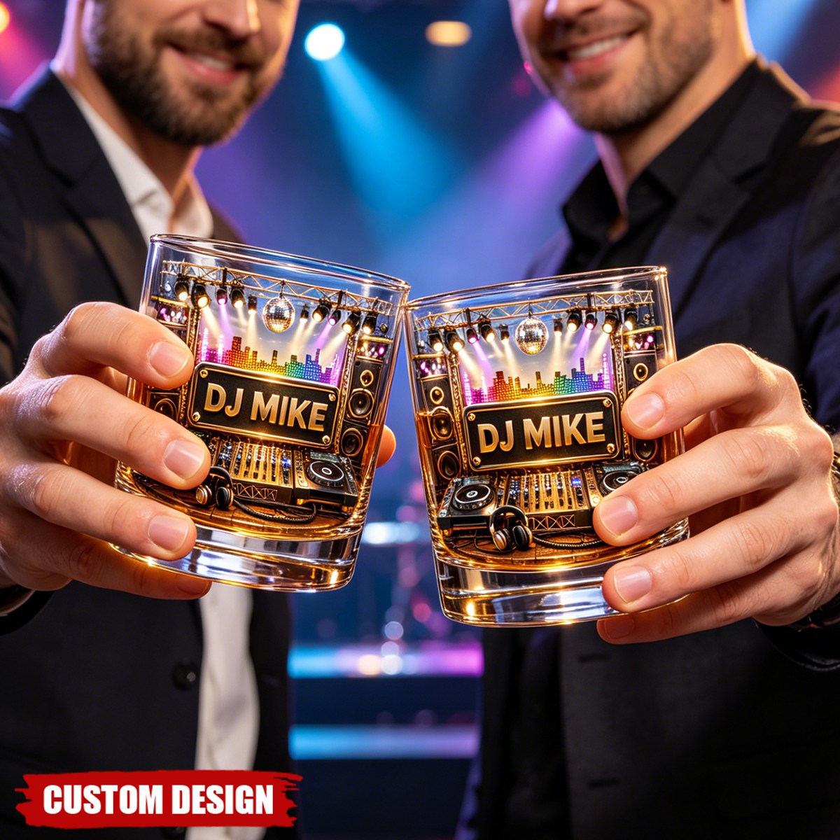 Custom DJ Name Stage Turntable Whiskey Glass - Personalized DJ Rocks Glass Gift