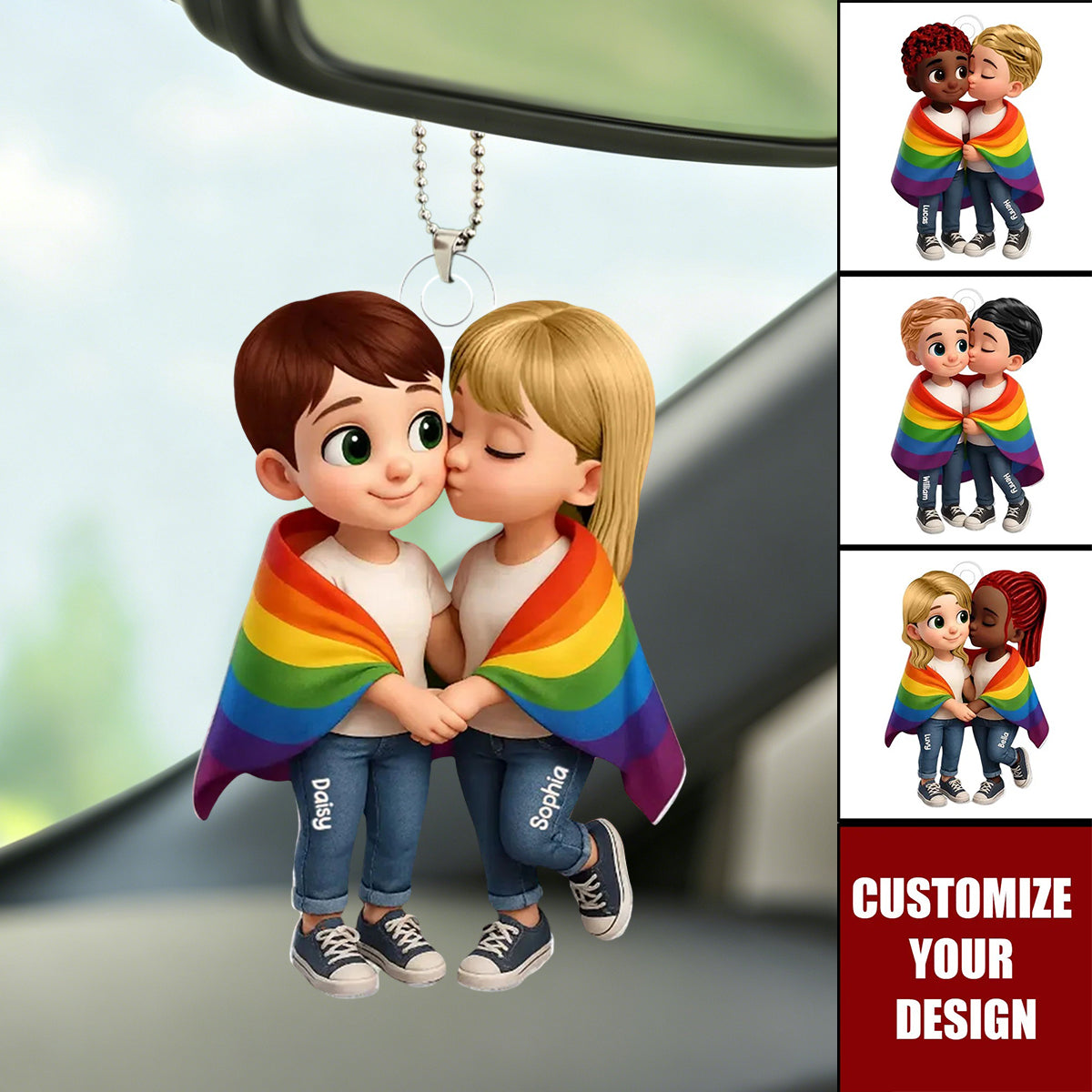 LGBT Couple Love Is Love Pride Month Personalized Acrylic Car Hanger