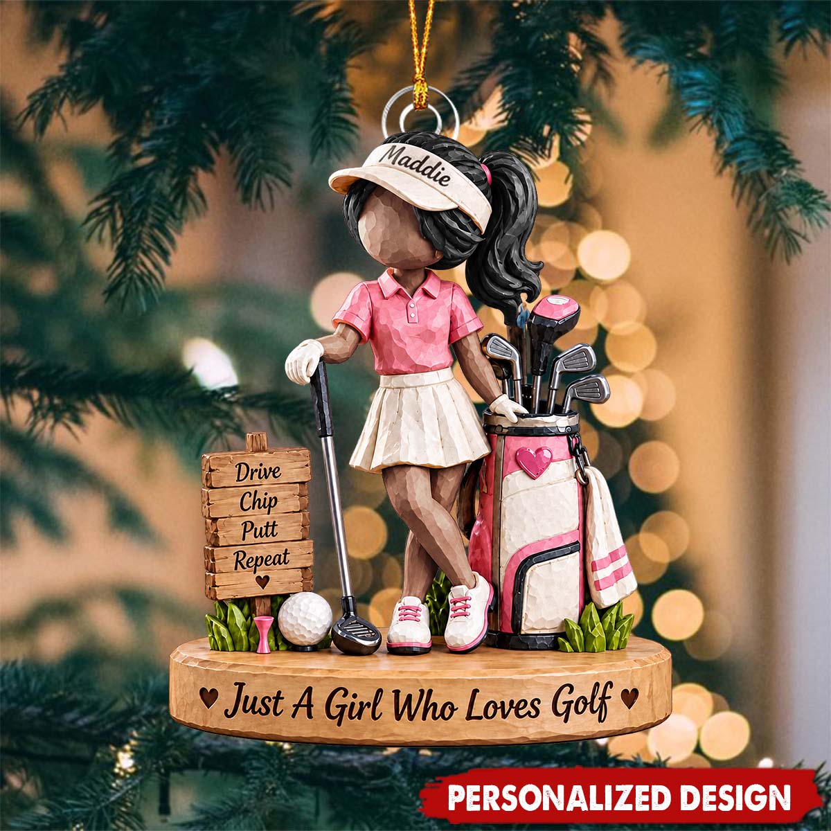 Custom Name Golf Girl Acrylic Ornament - Golfer Christmas Tree Decoration Gift