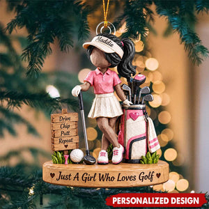 Custom Name Golf Girl Acrylic Ornament - Golfer Christmas Tree Decoration Gift