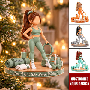 Personalized Pilates Lover Girl Acrylic Christmas Ornament - Custom Name Pilates Enthusiast Keepsake