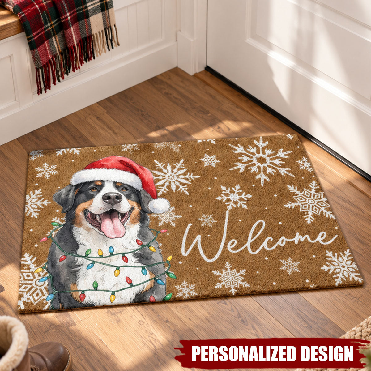 Holiday Pet Welcome Mat, Custom Pet Breed Christmas Porch Decor