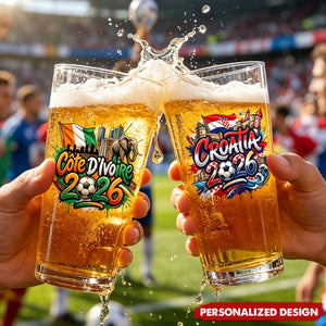 Personalized World Cup Soccer Pint Glass Gift for Football Fans - Custom Name