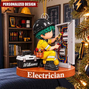 Personalized Electrician Acrylic Christmas Ornament - Custom Name Electrical Worker Gift