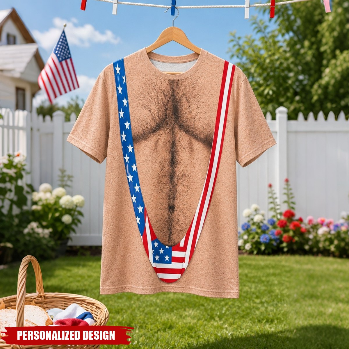Personalized Optical Illusion USA Flag Suspenders Novelty Patriotic T-Shirt
