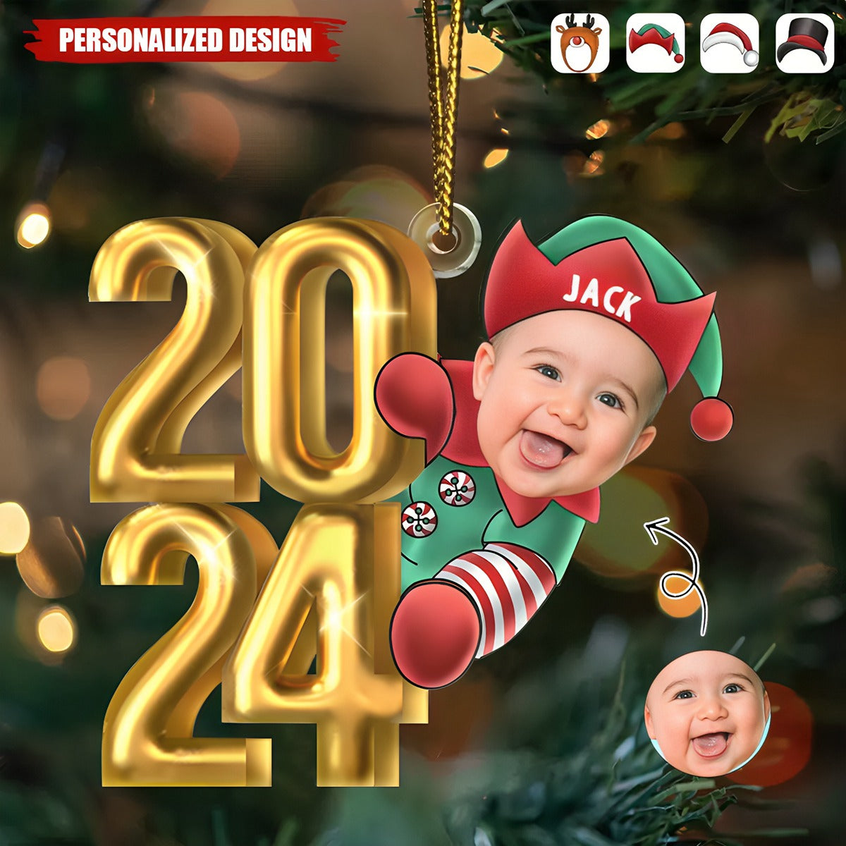 2024 New Release Custom Photo Christmas Santa Kid-Personalized Acrylic Ornament
