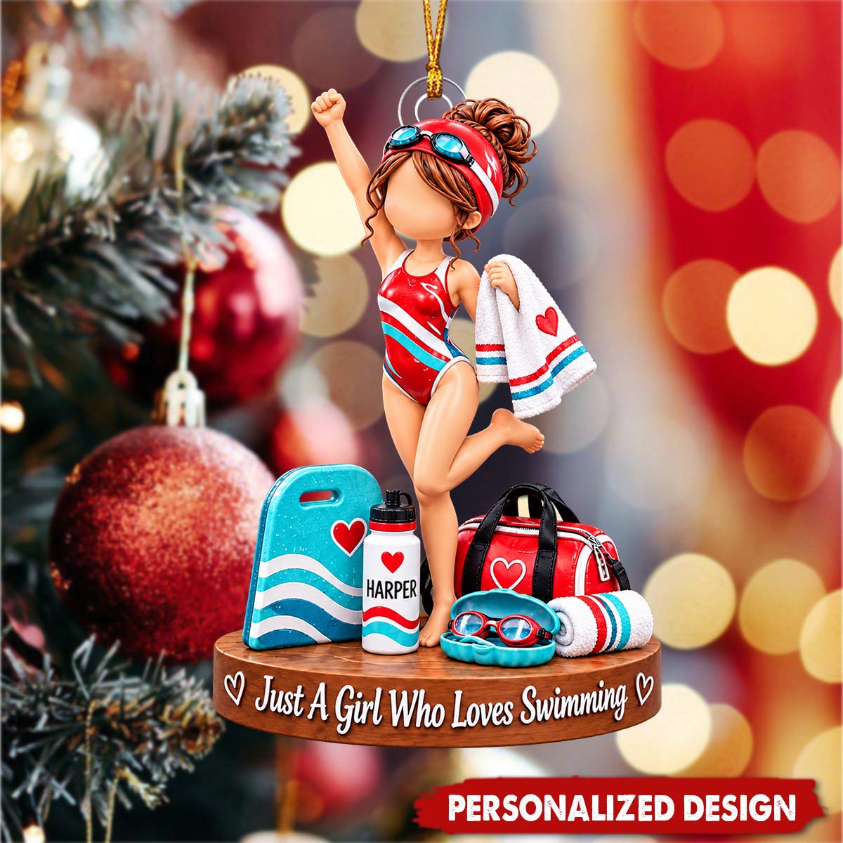 Swimmer Lover Girl Custom Name Acrylic Ornament - Christmas Gift for Swimmers