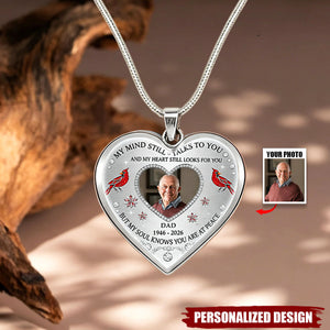My Mind Still Talks To You - Personalized Photo Heart Memorial Necklace