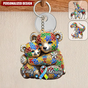 Custom Name Bear/Dinosaur/Giraffe Autism Awareness Keychain