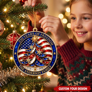 Custom Family Name 250 Years - Patriotic Round Christmas Ornament