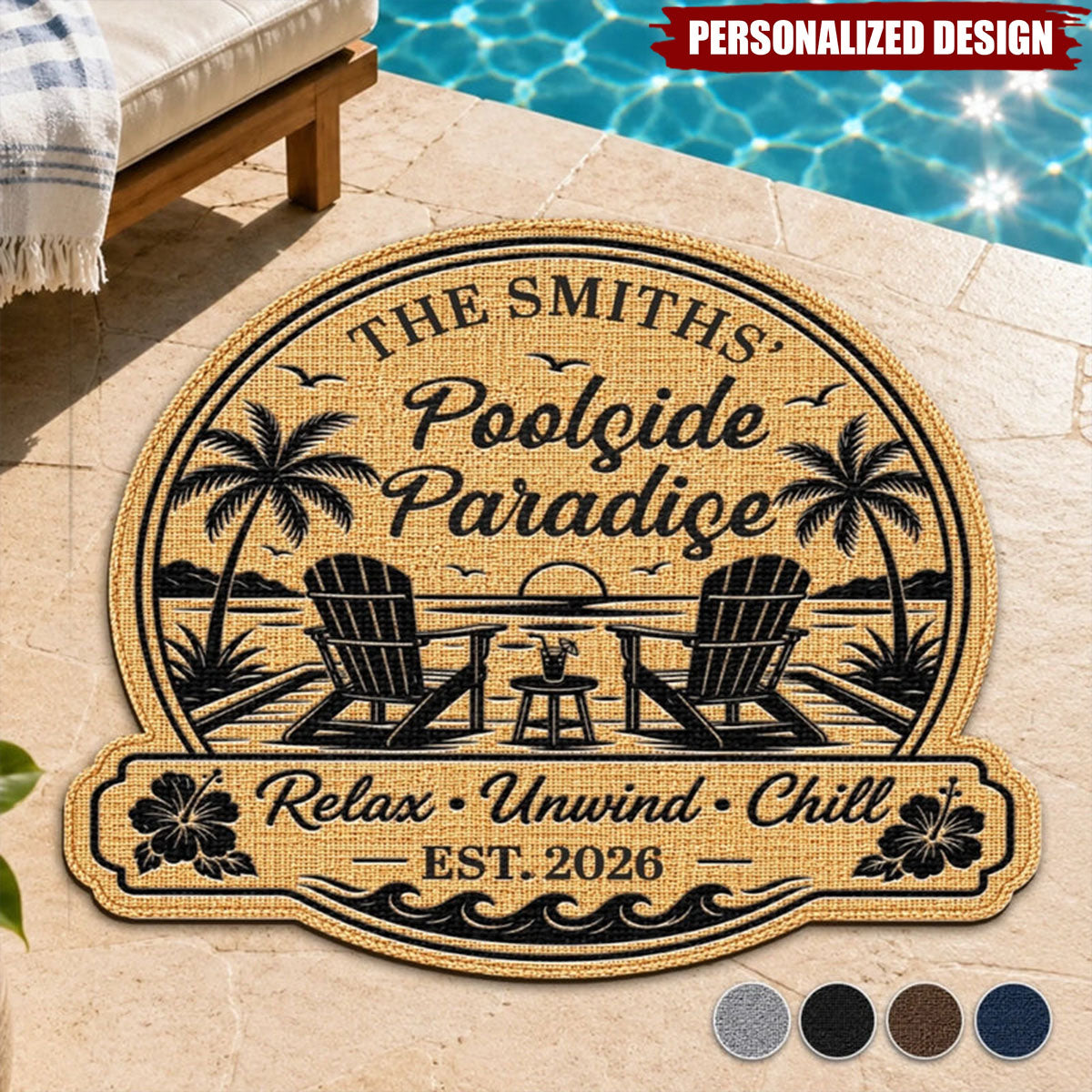 Personalized Poolside Doormat Tropical Pool Patio Welcome Mat
