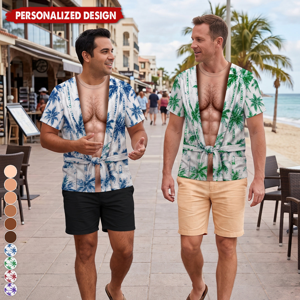 Personalized Optical Illusion Tropical Palm Wrap Kimono T-Shirt