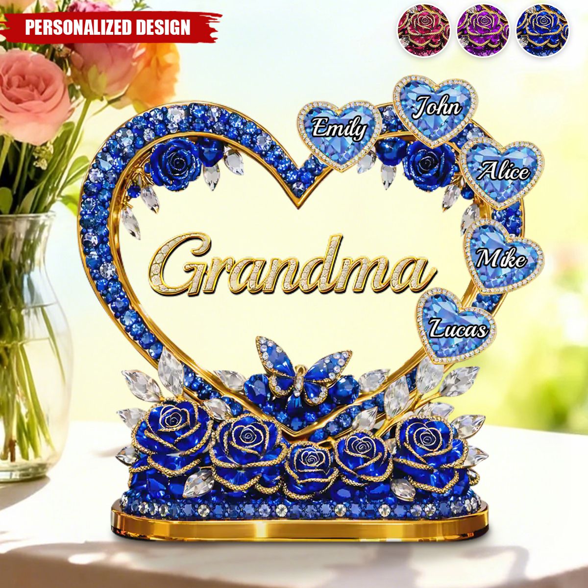 Personalized Heart Acrylic Plaque with Custom Family Names-Gift For Mom & Grandma