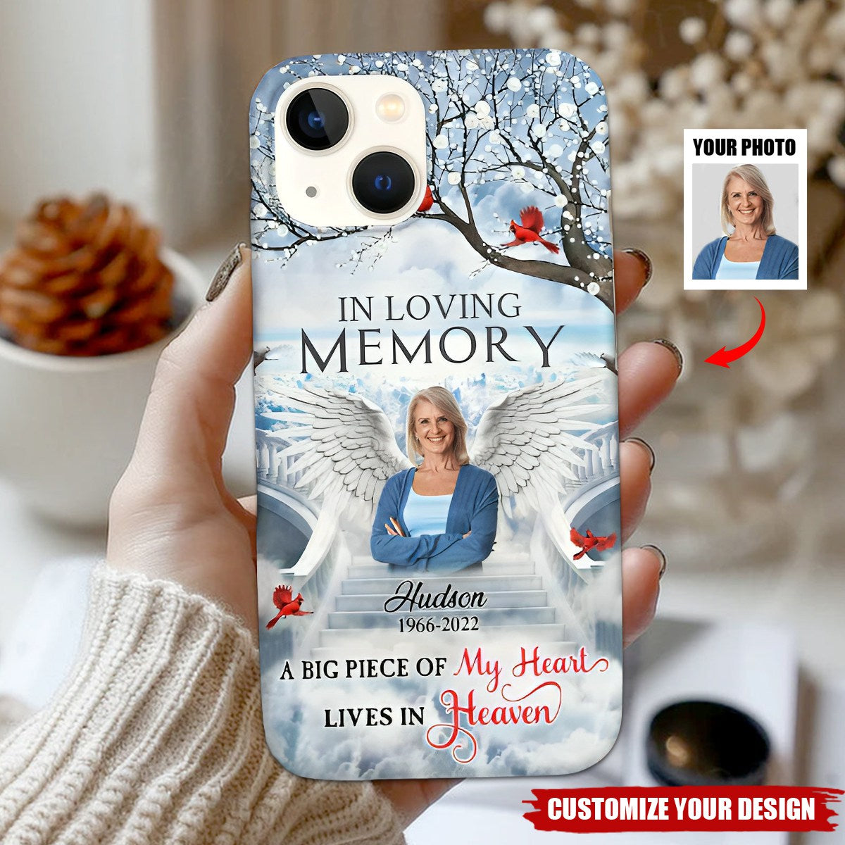 Memorial Wings Heaven Upload Photo, A Big Piece Of My Heart Lives In Heaven Personalized Phone Case