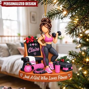 Weightlifting Girl Personalized Acrylic Ornament - Christmas Tree Hanging Decor