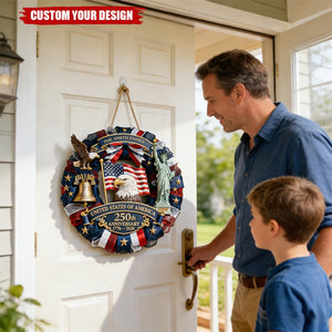 Custom USA 250th Anniversary Patriotic Wreath – Personalized Family Door Decor