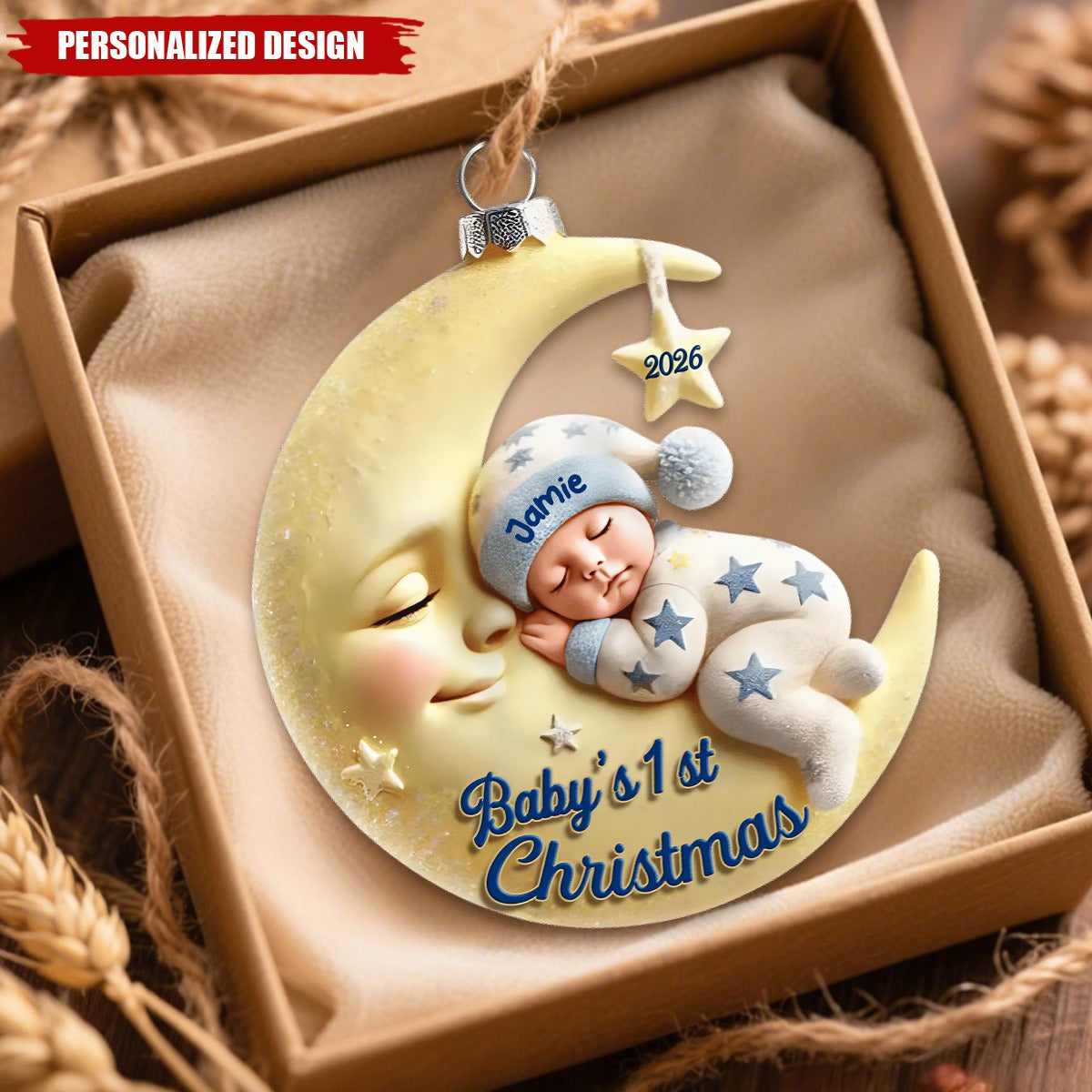Personalized Baby’s First Christmas Moon Baby Acrylic Ornament - Custom Name