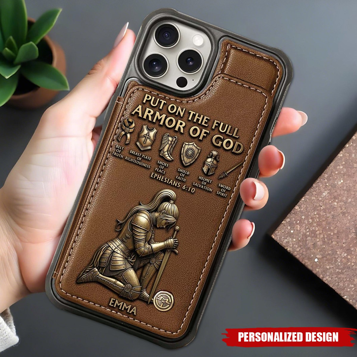 Personalized "Full Armor of God" Leather Wallet Phone Case – Custom Christian Gift