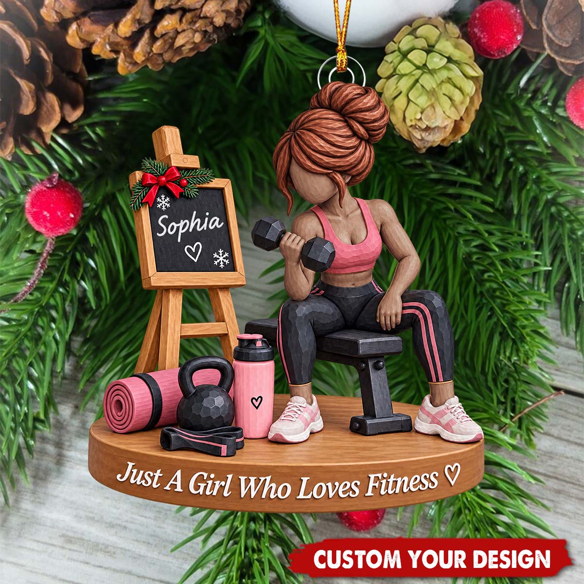 Fitness Themed Custom Name Acrylic Ornament - Gym Lover Christmas Tree Decoration