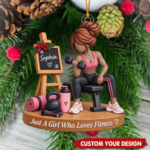 Fitness Themed Custom Name Acrylic Ornament - Gym Lover Christmas Tree Decoration