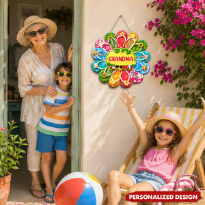 Personalized Grandma Summer Flip Flop Door Hanger - Custom Grandkids Name Tropical Wall Sign