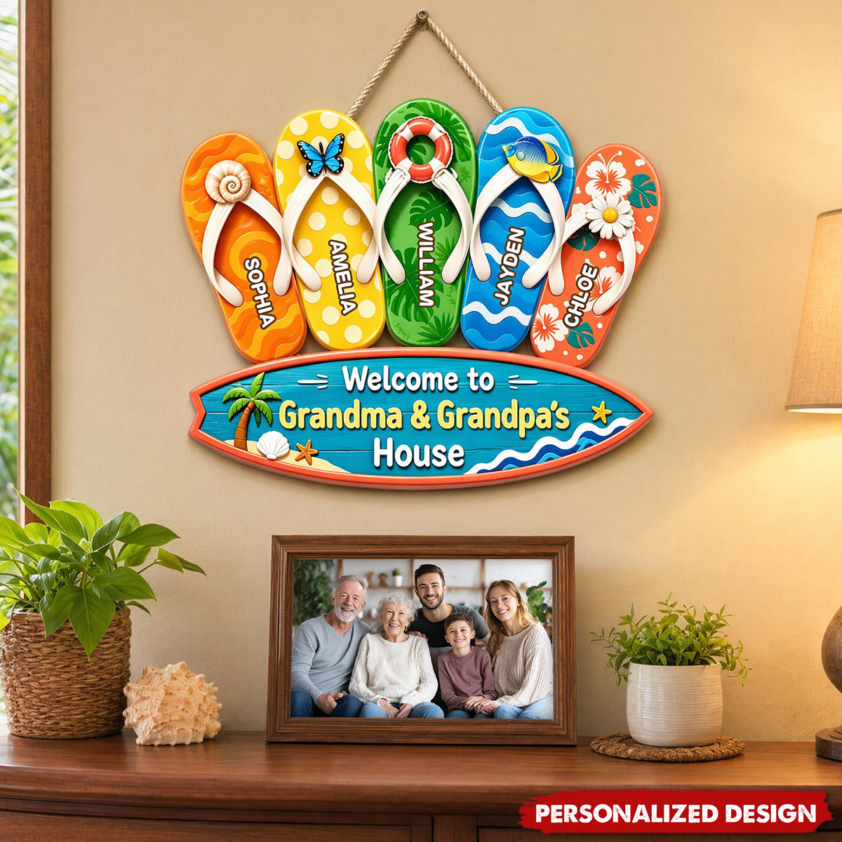 Personalized Summer Tropical Flip Flop Welcome Door Sign