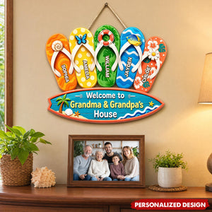Personalized Summer Tropical Flip Flop Welcome Door Sign