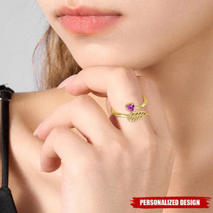 Personalized Wing And Heart Birthstone Ring - Remembering Loved One & Pet